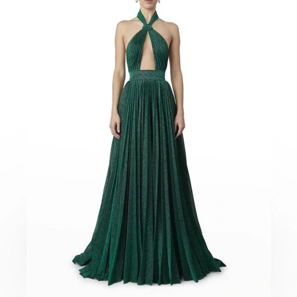 Elie Saab | Women Silk Blend Lurex Cutout Long Dress Green 40 Elie Saab | Women Silk Blend Lurex Cutout Long Dress Green 40